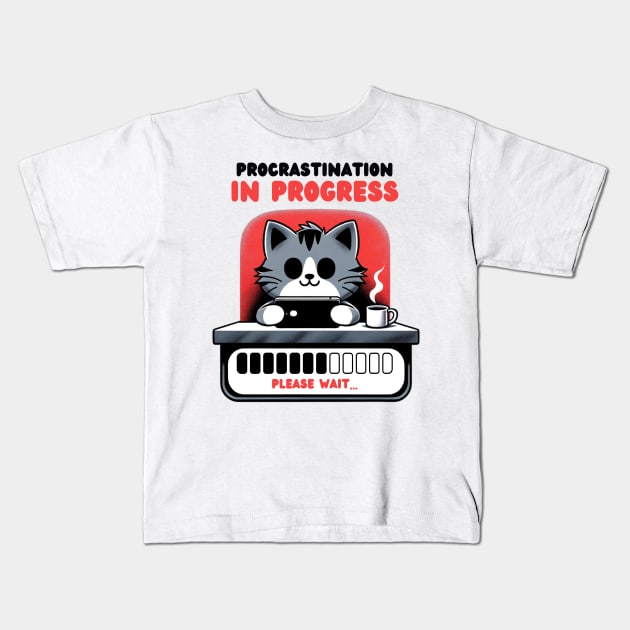 Funny Cat Procrastination in Progress Kids T-Shirt by starryskin